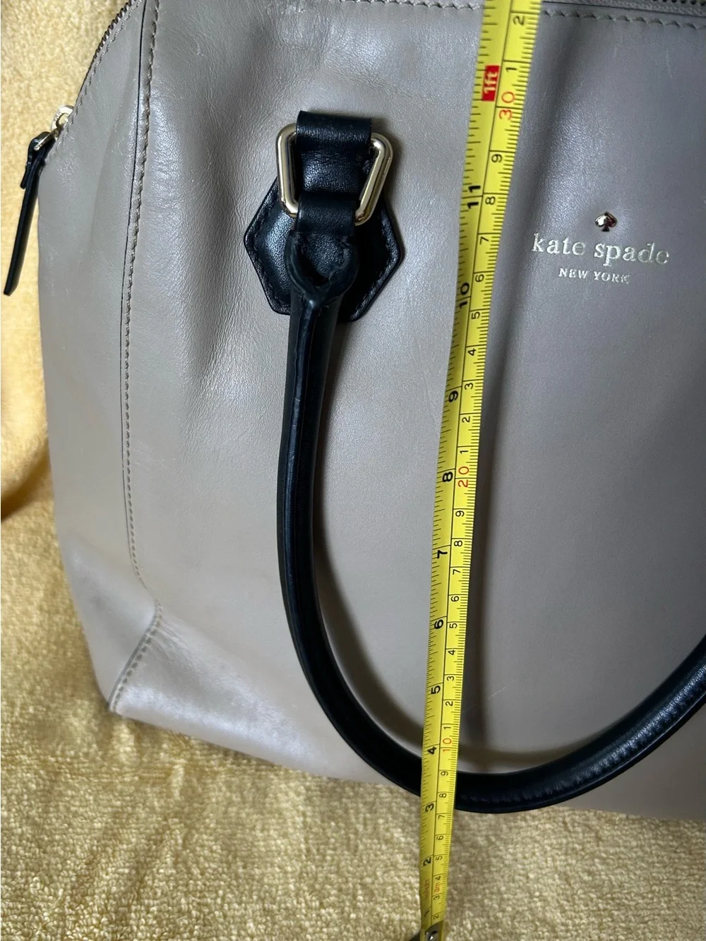 kate spade Taupe Satchel with Black Handles and Gold Hardware
